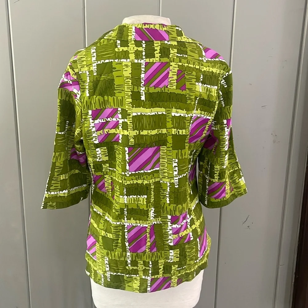 Pykettes Blouse Green Purple Vintage 60s 70s Mod Boho Hippie Retro Geometric